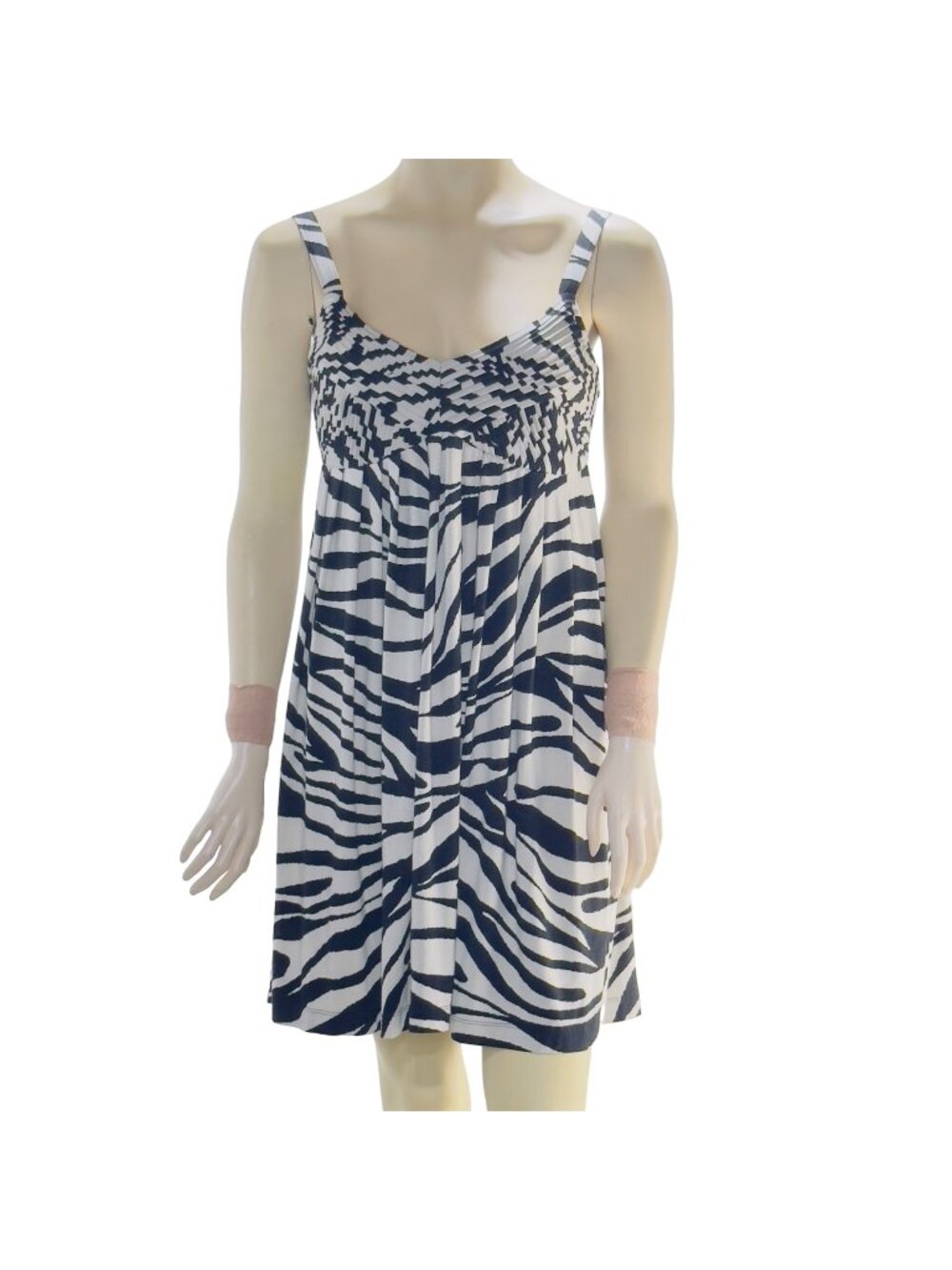 ND NEW DIRECTION Women's Dress B&W Zebra Print Empire Waist Tufted Flowy Size 4